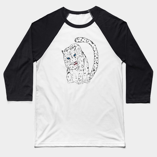 Sitting Pretty - Snow Leopard Sketch Baseball T-Shirt by CritterLove